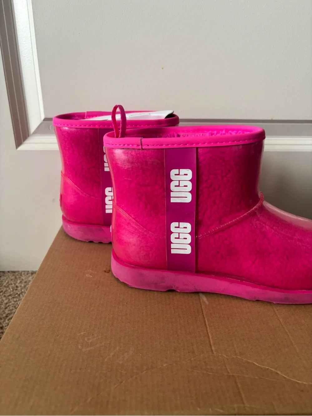 UGG Kids Bright Pink Glossy Rain Ankle Boots